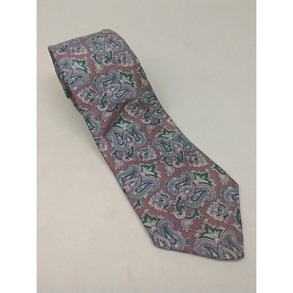 Envoy Vintage Green Maroon Paisley Geometric Tie 100% Silk‎ Made In USA 56x3